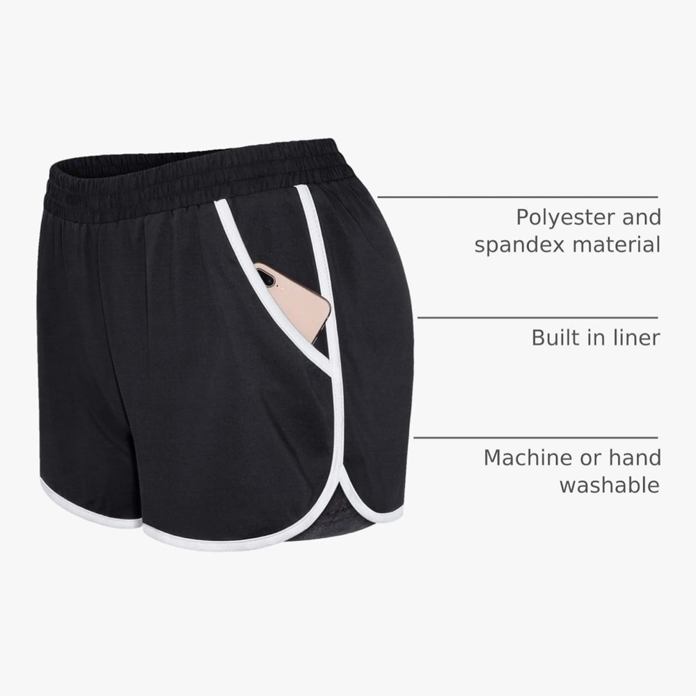 Women's Black Athletic Shorts with White Trim - Picture 2 of 3